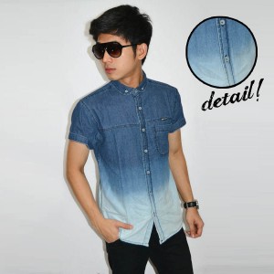 Kemeja Short Denim Dark Light Gradation Blue