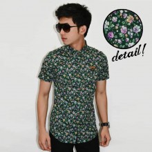 Kemeja Short Flower Green Pattern