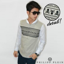 Kemeja Skull Tribal Stand Collar Khaki Philipp Plein
