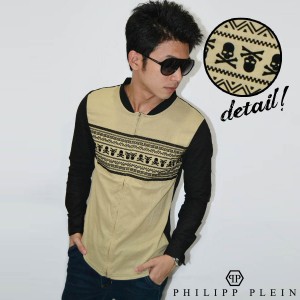 Kemeja Skull Tribal Stand Collar Soft Brown Philipp Ple