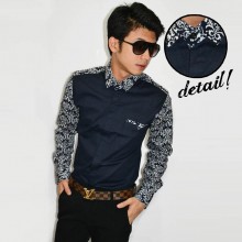 Kemeja Sleeve Batik Casual Dark Navy