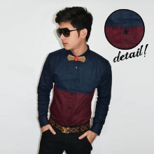 New Look Block Colour Shirt Navy Maroon