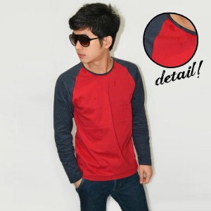 Raglan Tee Long Sleeve Red Dark Navy