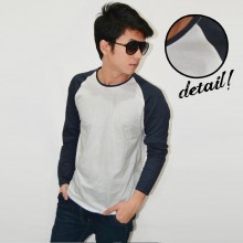Raglan Tee Long Sleeve White Dark Navy