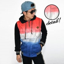 Jacket Denim Hoodie Gradation 3 Layer Red