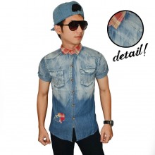 Kemeja Short Denim Square Patch