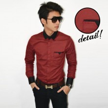 Kemeja Neck Combination Maroon