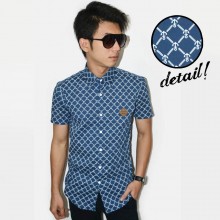 Kemeja Short Square Anchor Pattern Navy