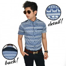 Kemeja Short Tribal Animal Blue