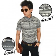 Kemeja Short Tribal Animal Grey