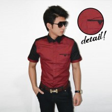 Kemeja Short Two Combination Maroon