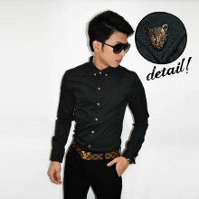 Kemeja Button Leopard Black