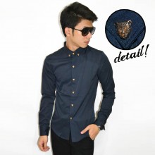 Kemeja Button Leopard Navy