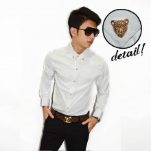 Kemeja Button Leopard White