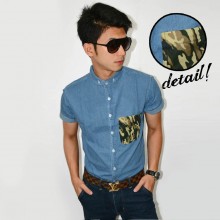 Kemeja Short Denim Pocket Army Dark Blue