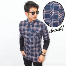 Kemeja Flannel Check Sleeve Joggers Navy