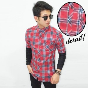 Kemeja Flannel Check Sleeve Joggers Red
