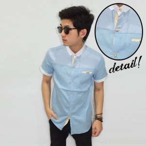 Kemeja Short Chest Block Soft Blue