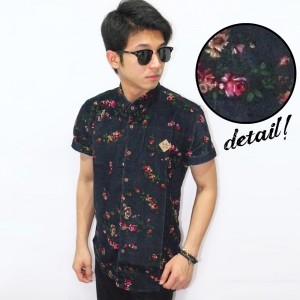 Kemeja Short Corduroy Floral Black