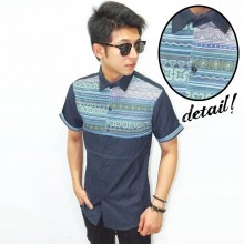 Kemeja Short Line Tribal Navy
