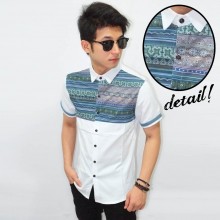 Kemeja Short Line Tribal White