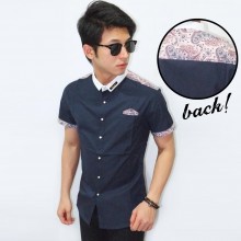 Kemeja Short Shoulder Ethnic Navy