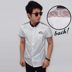 Kemeja Short Shoulder Ethnic White