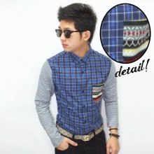 Kemeja Square Pocket Tribal Colorful Blue