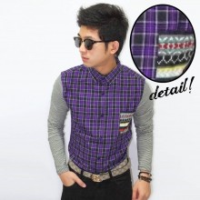 Kemeja Square Pocket Tribal Colorful Purple