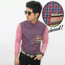 Kemeja Square Pocket Tribal Colorful Red