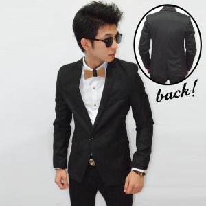 Blazer Pocket Polkadot Accent Black