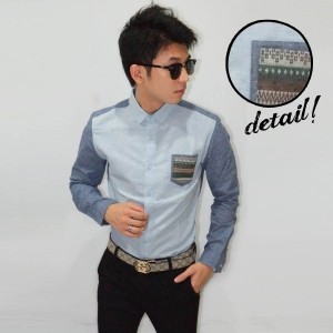 Kemeja Organic Pocket Tribal Soft Blue