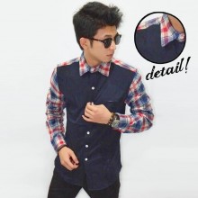 Kemeja Sleeve Check Tartan Navy