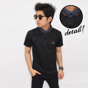 Polo Neck Mix Fabric Black