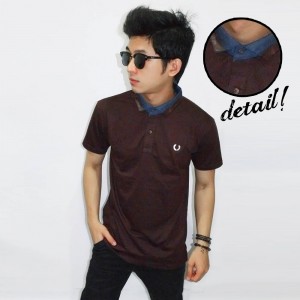 Polo Neck Mix Fabric Brown