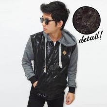 Jacket Hoodie Leather Snake Shiny Black