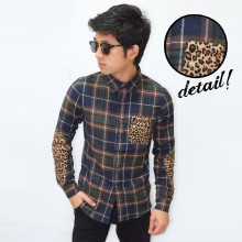 Kemeja Flanel Arm Leopard Patch Navy