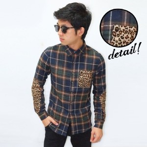 Kemeja Flanel Arm Leopard Patch Navy