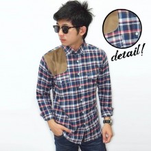 Kemeja Flanel Square Suede Patch Navy