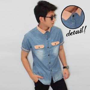 Kemeja Short Denim Wash Soft Suede