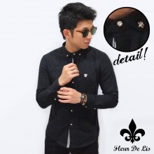 Kemeja Fleur De Lis Diamond Pin Black