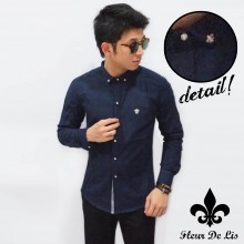 Kemeja Fleur De Lis Diamond Pin Navy