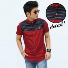 Kemeja Short Half Block Stripe Red