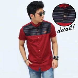 Kemeja Short Half Block Stripe Red