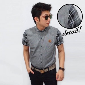 Kemeja Short Oxford Sleeve Tartan Grey