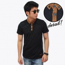 Polo Collar Suede Leather Black