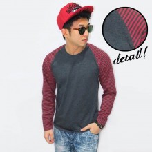 Raglan Dark Grey Sleeve Red Stripe