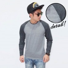 Raglan Stripe White Sleeve Dark Grey