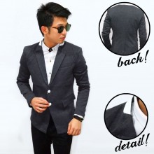 Blazer Collar Leather Double Button Dark Grey