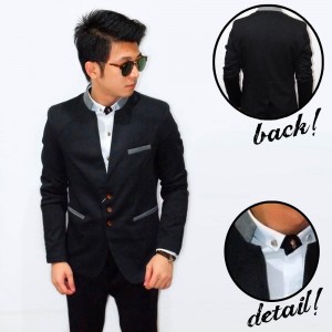 Blazer Mandarin Collar Three Button Black
